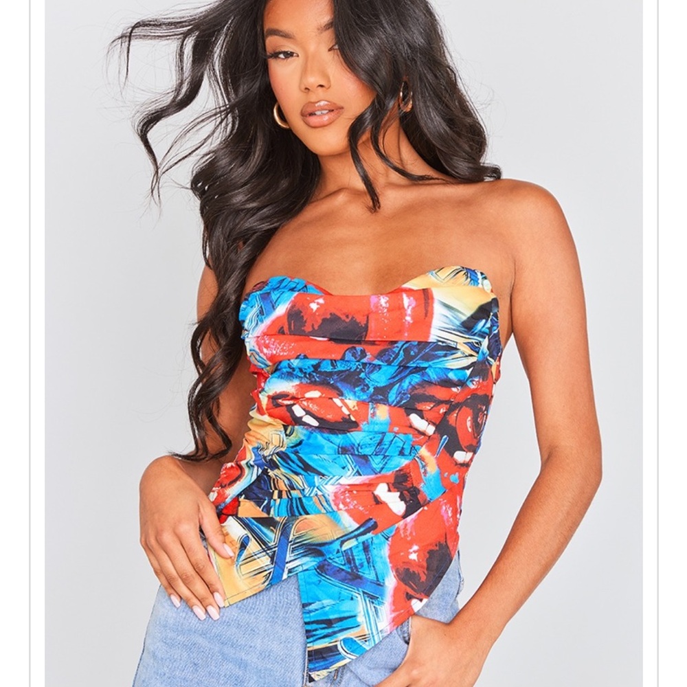 PrettyLittleThing Blue Sleeveless Bustier Bodysuit